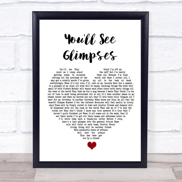 The Blockheads You'll See Glimpses White Heart Song Lyric Quote Music Print