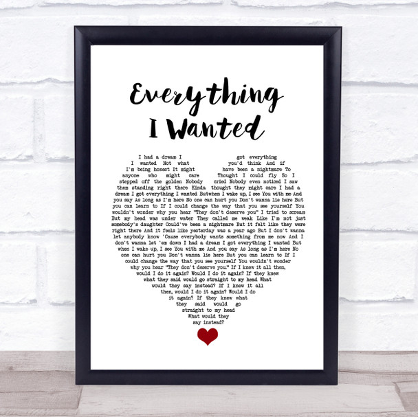 Billie Eilish Everything I Wanted White Heart Song Lyric Quote Music Print