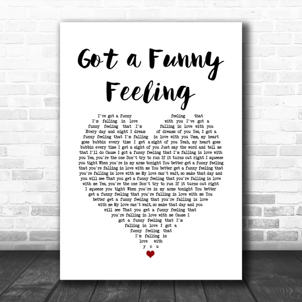 Cliff Richard Got a Funny Feeling White Heart Song Lyric Quote Music Print