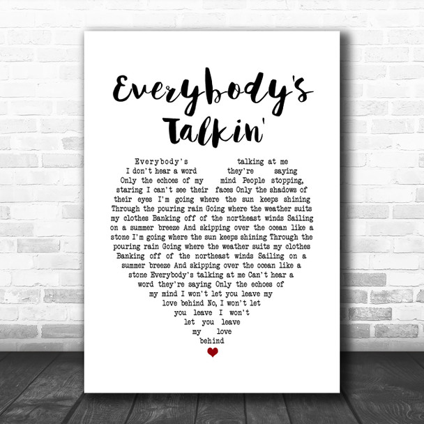 Harry Nilsson Everybody's Talkin' White Heart Song Lyric Quote Music Print