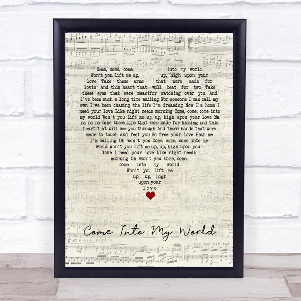 Kylie Minogue Come Into My World Script Heart Song Lyric Quote Music Print