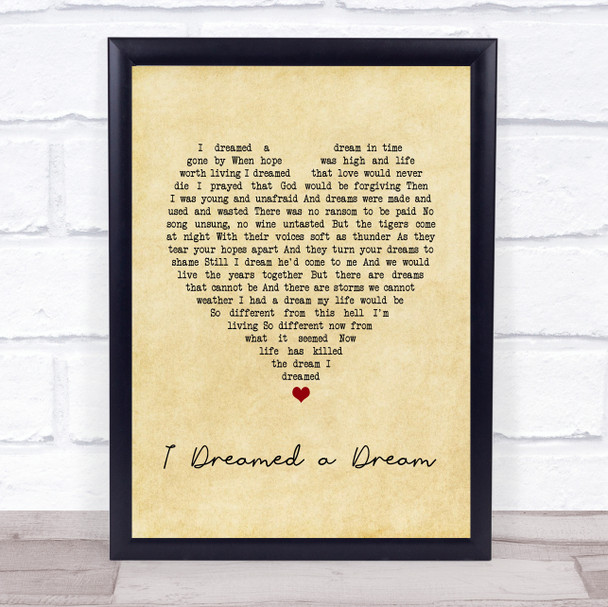 Susan Boyle I Dreamed a Dream Vintage Heart Song Lyric Quote Music Print