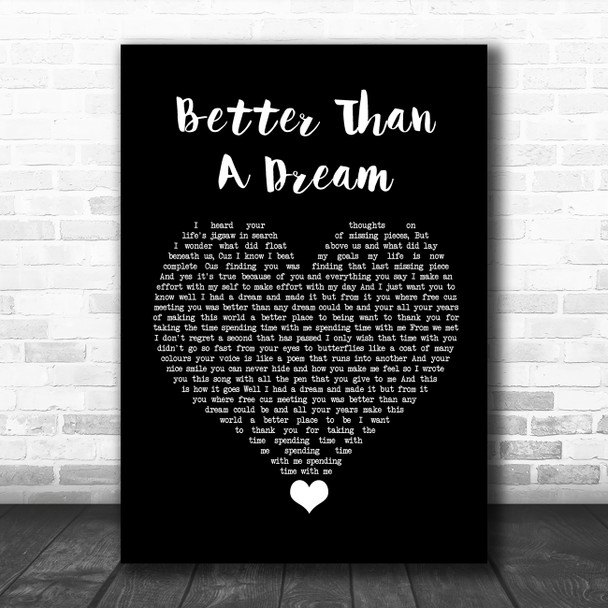 Marty Mone Better Than A Dream Black Heart Song Lyric Quote Music Print