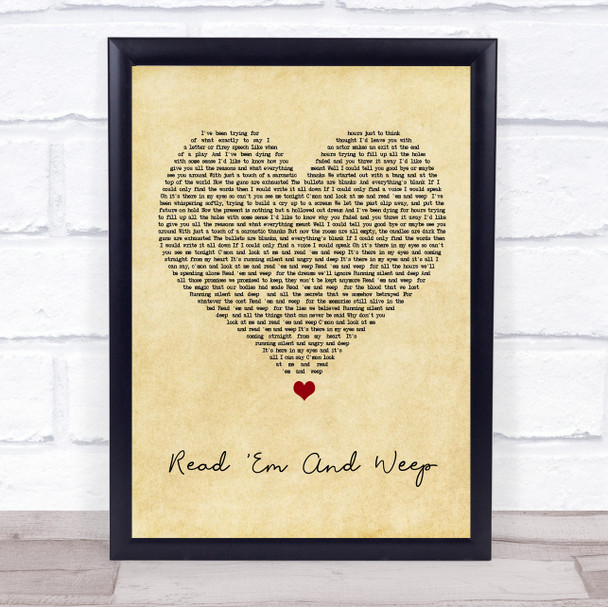 Meat Loaf Read 'Em And Weep Vintage Heart Song Lyric Quote Music Print