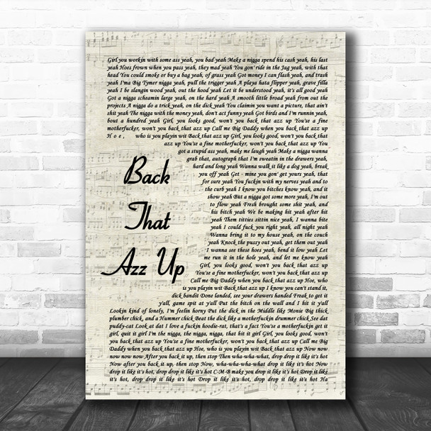 Juvenile Back That Azz Up Vintage Script Song Lyric Quote Music Print