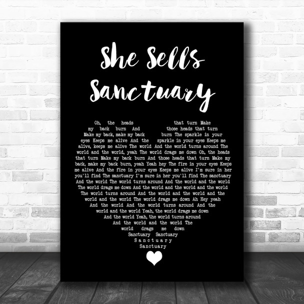 The Cult She Sells Sanctuary Black Heart Song Lyric Quote Music Print
