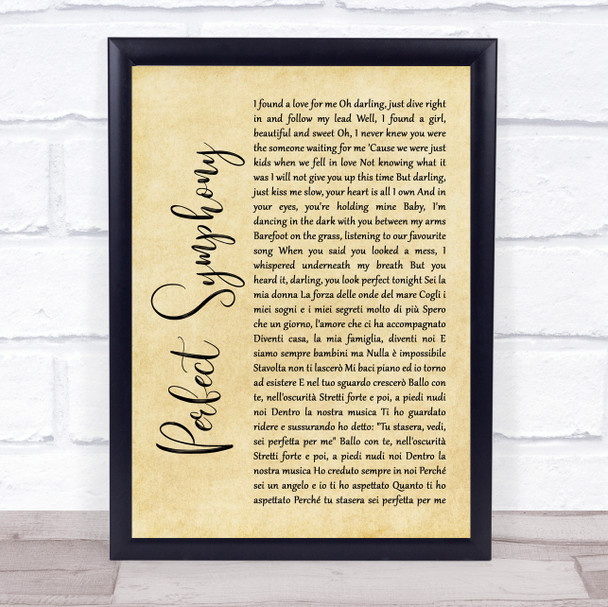 Ed Sheeran & Andrea Bocelli Perfect Symphony Rustic Script Song Lyric Quote Music Print