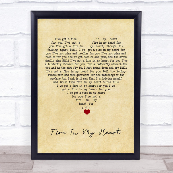 Super Furry Animals Fire In My Heart Vintage Heart Song Lyric Quote Music Print