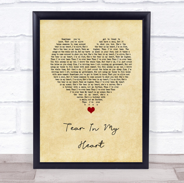 Twenty One Pilots Tear In My Heart Vintage Heart Song Lyric Quote Music Print