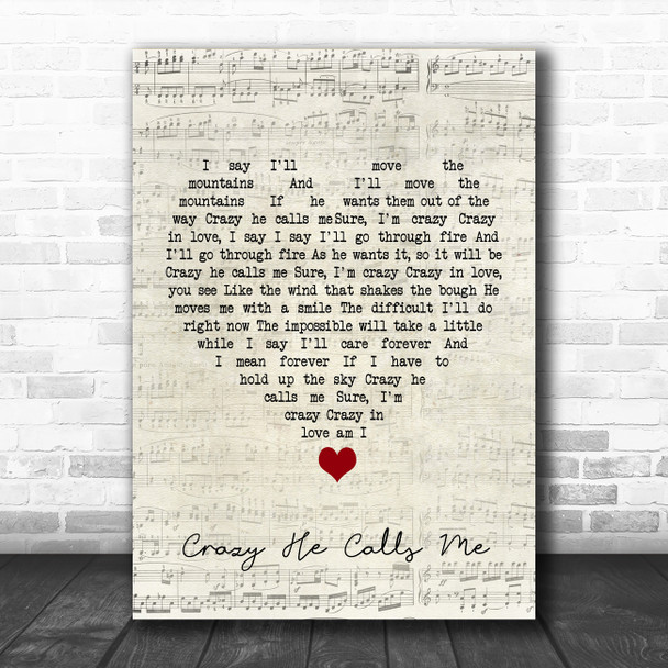 Billie Holiday Crazy He Calls Me Script Heart Song Lyric Quote Music Print