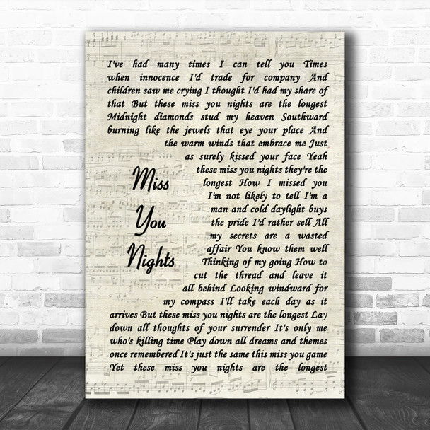 Cliff Richard Miss You Nights Vintage Script Song Lyric Quote Music Print