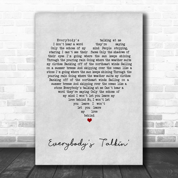 Harry Nilsson Everybody's Talkin' Grey Heart Song Lyric Quote Music Print