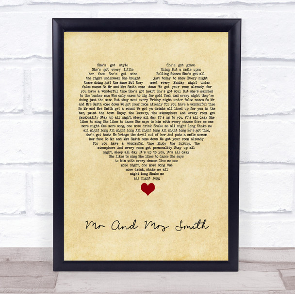 Stereophonics Mr And Mrs Smith Vintage Heart Song Lyric Quote Music Print