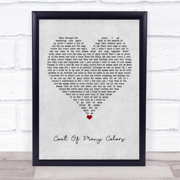 Dolly Parton Coat Of Many Colors Grey Heart Song Lyric Quote Music Print
