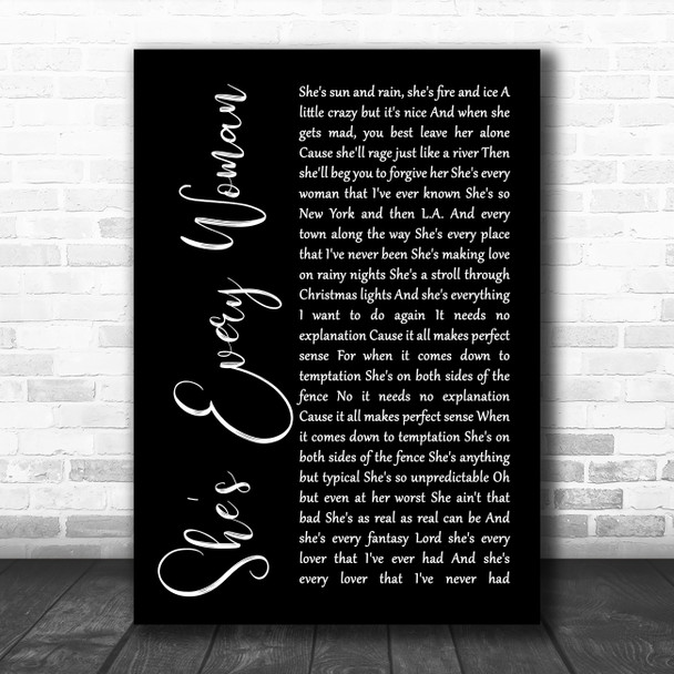 Garth Brooks She's Every Woman Black Script Song Lyric Quote Music Print