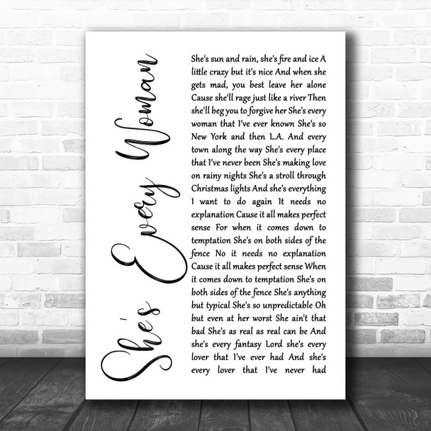 Garth Brooks She's Every Woman White Script Song Lyric Quote Music Print