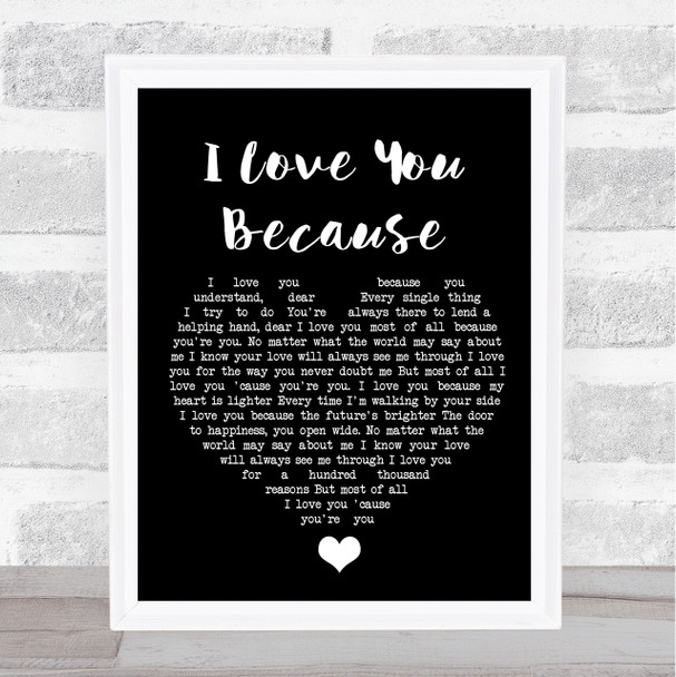 Jim Reeves I Love You Because Black Heart Song Lyric Quote Music Print