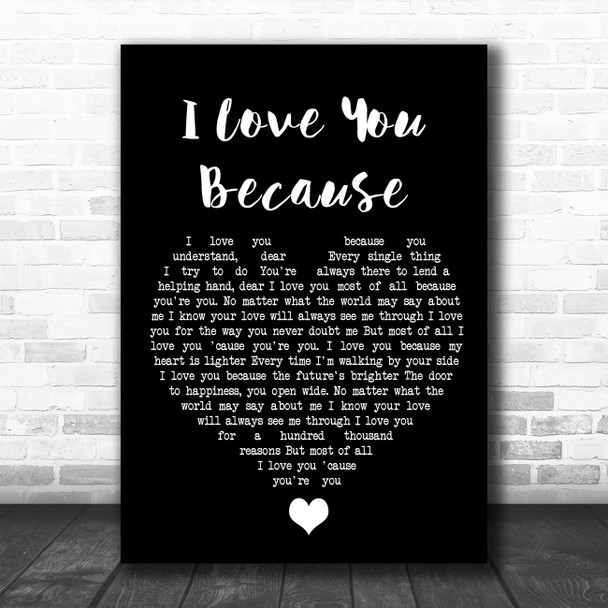 Jim Reeves I Love You Because Black Heart Song Lyric Quote Music Print