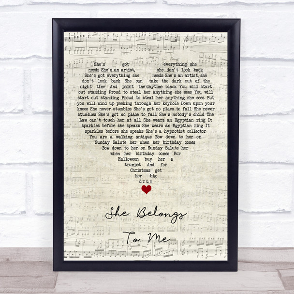 Bob Dylan She Belongs To Me Script Heart Song Lyric Quote Music Print