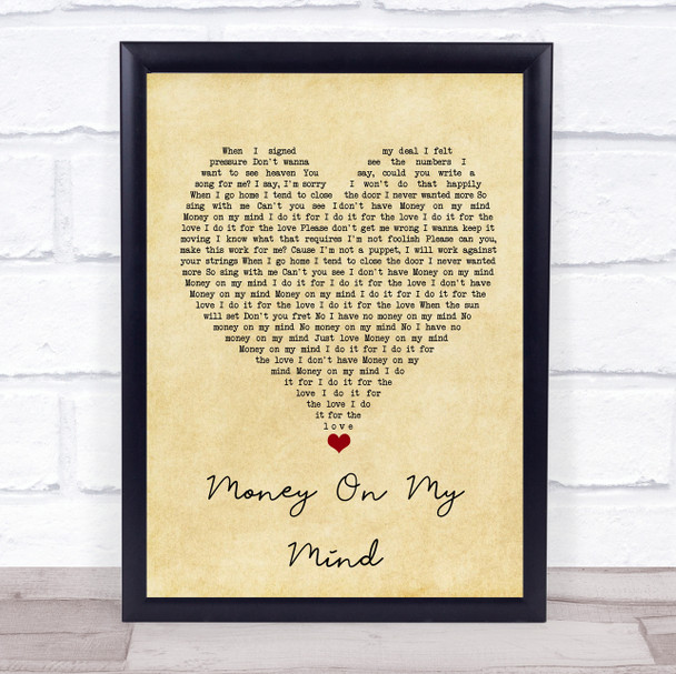 Sam Smith Money On My Mind Vintage Heart Song Lyric Quote Music Print