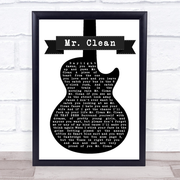 The Jam Mr. Clean Black & White Guitar Song Lyric Quote Music Print