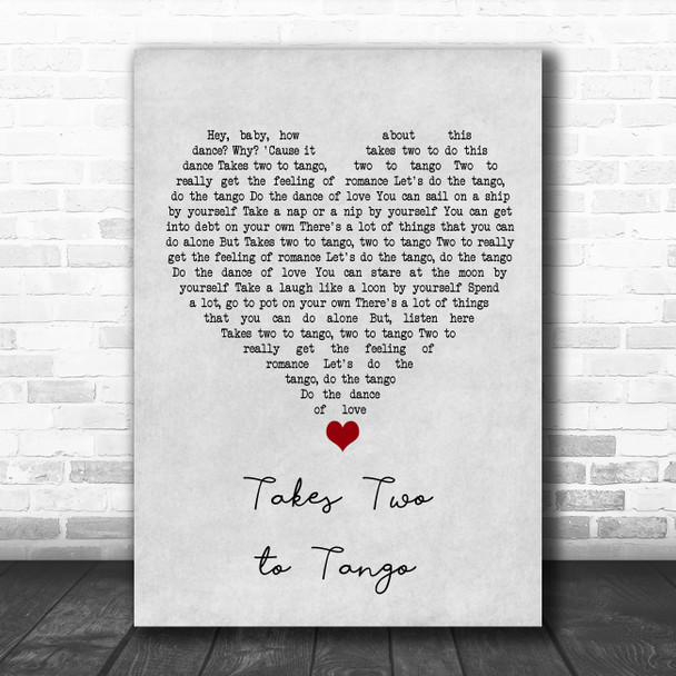 Louis Armstrong Takes Two to Tango Grey Heart Song Lyric Quote Music Print