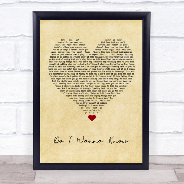 Arctic Monkeys Do I Wanna Know Vintage Heart Song Lyric Quote Music Print
