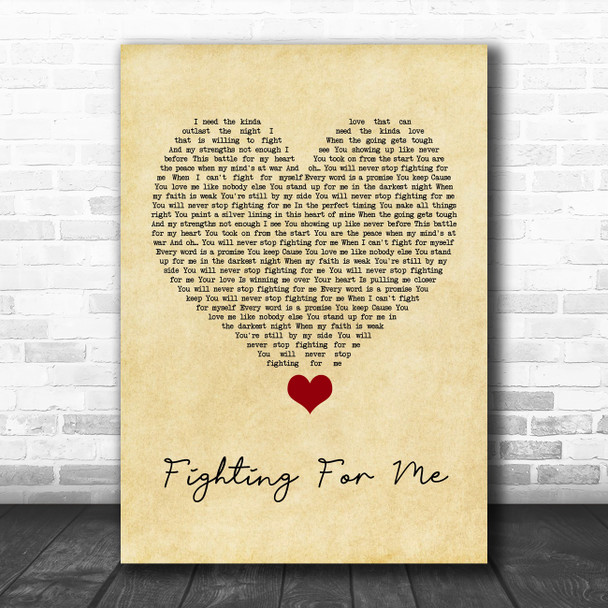 Riley Clemmons Fighting For Me Vintage Heart Song Lyric Quote Music Print