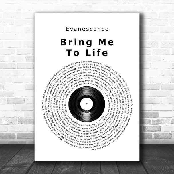 Evanescence Bring Me To Life Vinyl Record Song Lyric Quote Music Print