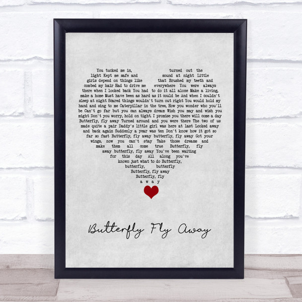 Miley Cyrus Butterfly Fly Away Grey Heart Song Lyric Quote Music Print