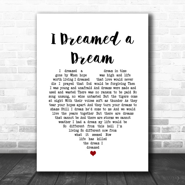 Susan Boyle I Dreamed a Dream White Heart Song Lyric Quote Music Print