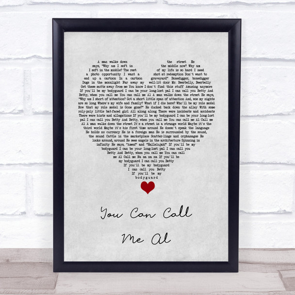 Paul Simon You Can Call Me Al Grey Heart Song Lyric Quote Music Print