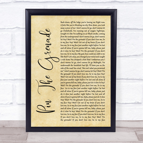 Blink-182 Pin The Grenade Rustic Script Song Lyric Quote Music Print