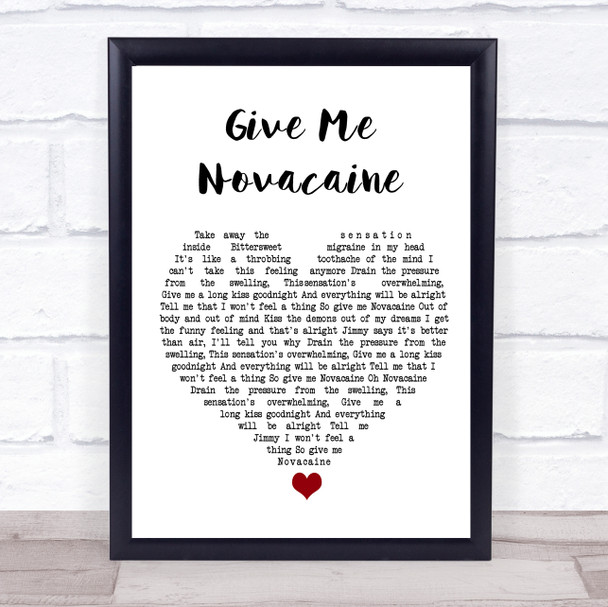 Green Day Give Me Novacaine White Heart Song Lyric Quote Music Print