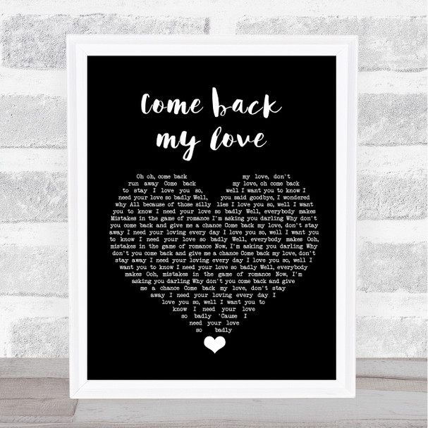 Darts Come back my love Black Heart Song Lyric Quote Music Print