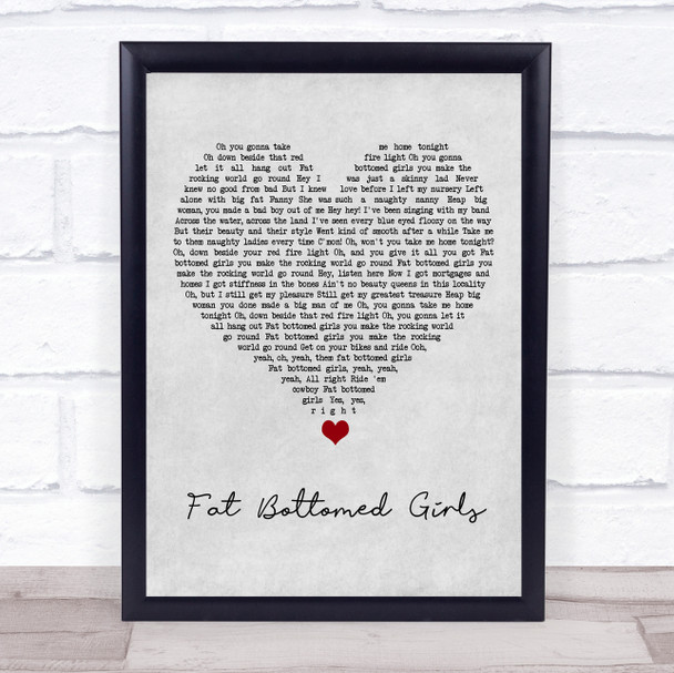 Queen Fat Bottomed Girls Grey Heart Song Lyric Quote Music Print