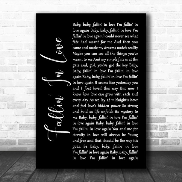 Hamilton, Joe Frank & Reynolds Fallin' In Love Black Script Song Lyric Quote Music Print