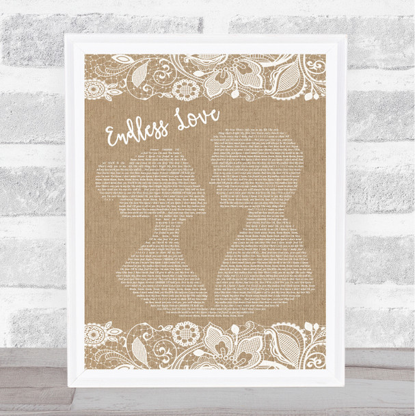 Lionel Richie & Diana Ross Endless Love Burlap & Lace Song Lyric Music Wall Art Print