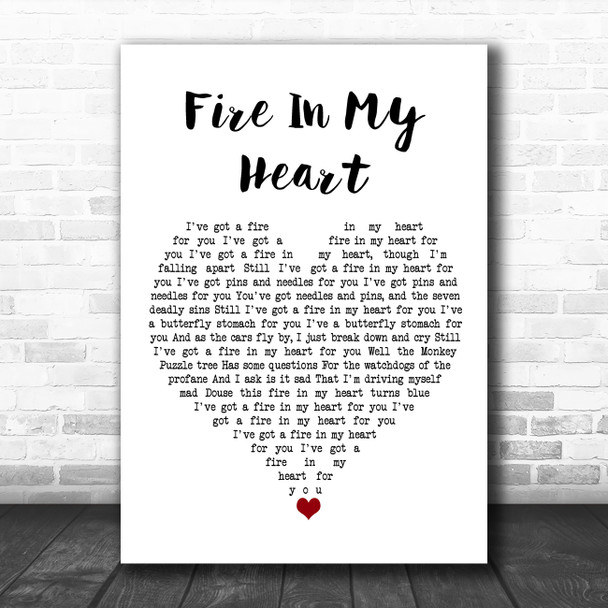 Super Furry Animals Fire In My Heart White Heart Song Lyric Quote Music Print