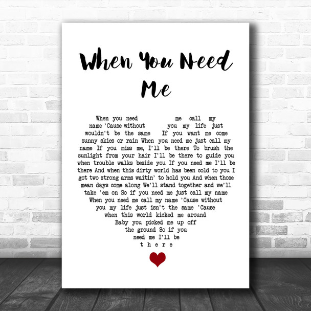 Bruce Springsteen When You Need Me White Heart Song Lyric Quote Music Print