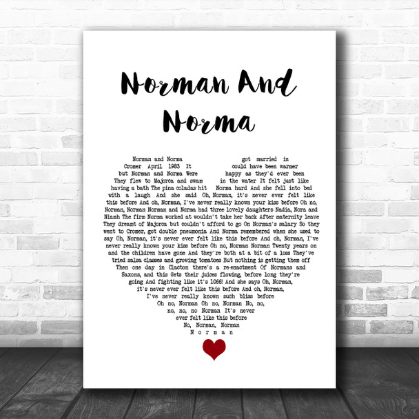 The Divine Comedy Norman And Norma White Heart Song Lyric Quote Music Print