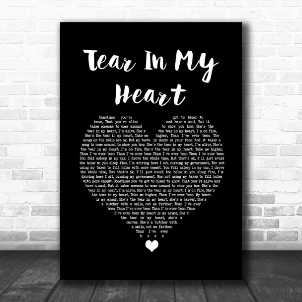 Twenty One Pilots Tear In My Heart Black Heart Song Lyric Quote Music Print