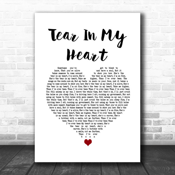 Twenty One Pilots Tear In My Heart White Heart Song Lyric Quote Music Print