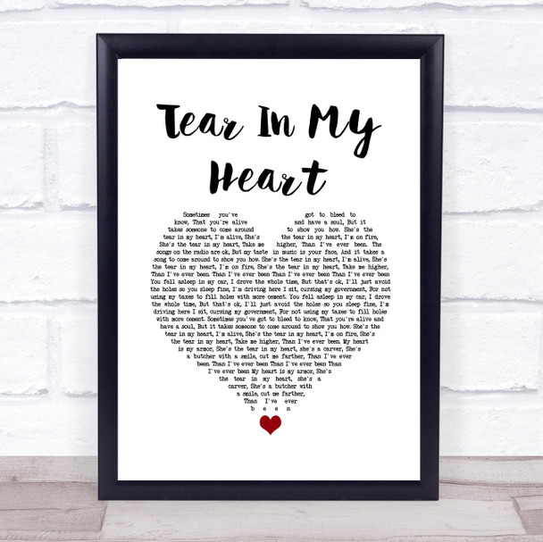 Twenty One Pilots Tear In My Heart White Heart Song Lyric Quote Music Print