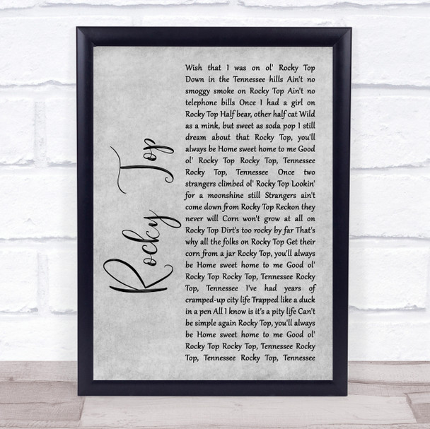 Osborne Brothers Rocky Top Grey Rustic Script Song Lyric Quote Music Print