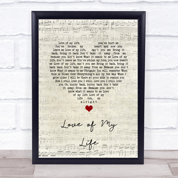 Freddie Mercury Love of My Life Script Heart Song Lyric Quote Music Print