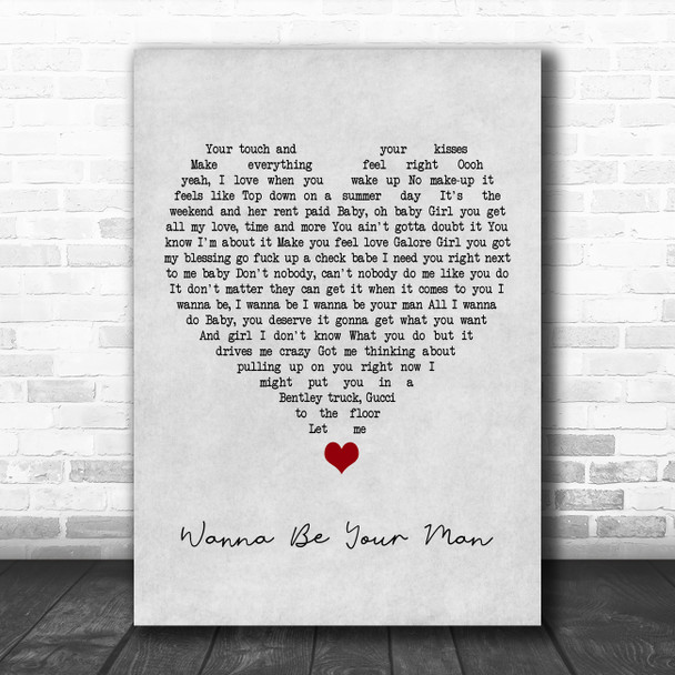 Mechie So Crazy Wanna Be Your Man Grey Heart Song Lyric Quote Music Print