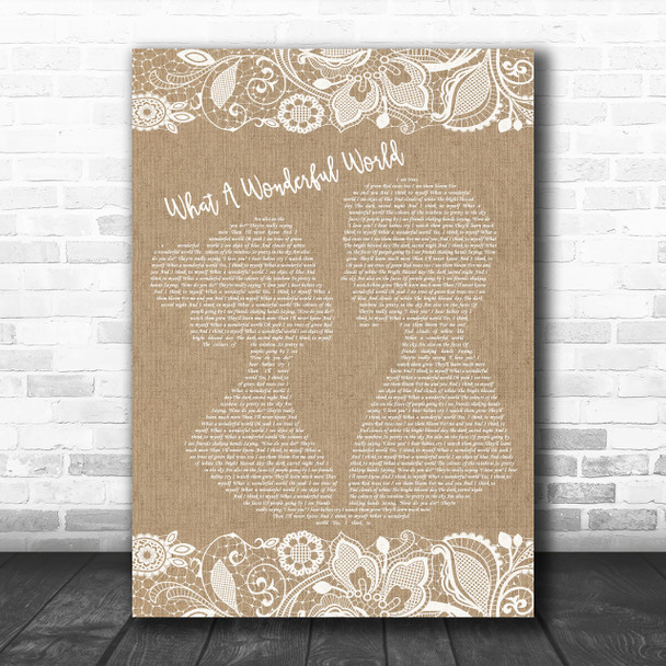 Louis Armstrong What A Wonderful World Burlap & Lace Song Lyric Music Wall Art Print