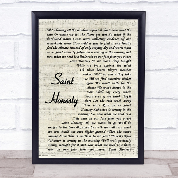 Sara Bareilles Saint Honesty Vintage Script Song Lyric Quote Music Print