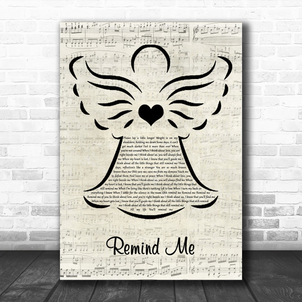 Conrad Sewell Remind Me Music Script Angel Song Lyric Quote Music Print